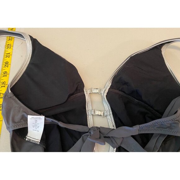 Boston Proper Gray Halter One-Piece Swimsuit Rhinestone Details Size 10 - Picture 4 of 11